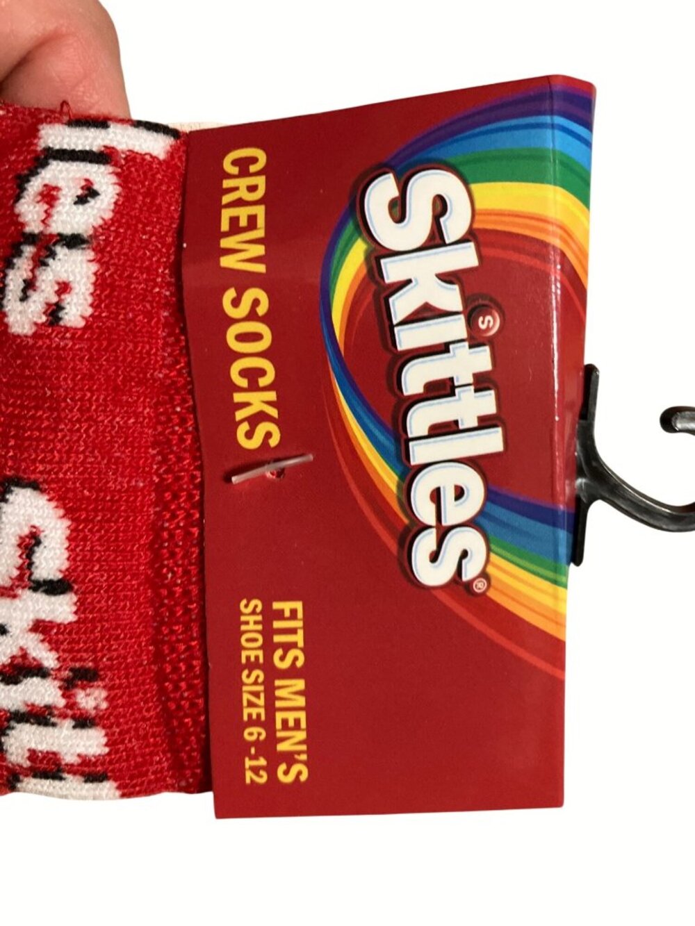 Skittles Crew Socks Fits Mens Shoe Size 6-12 Red Multicolor Candy Design - Picture 2 of 9